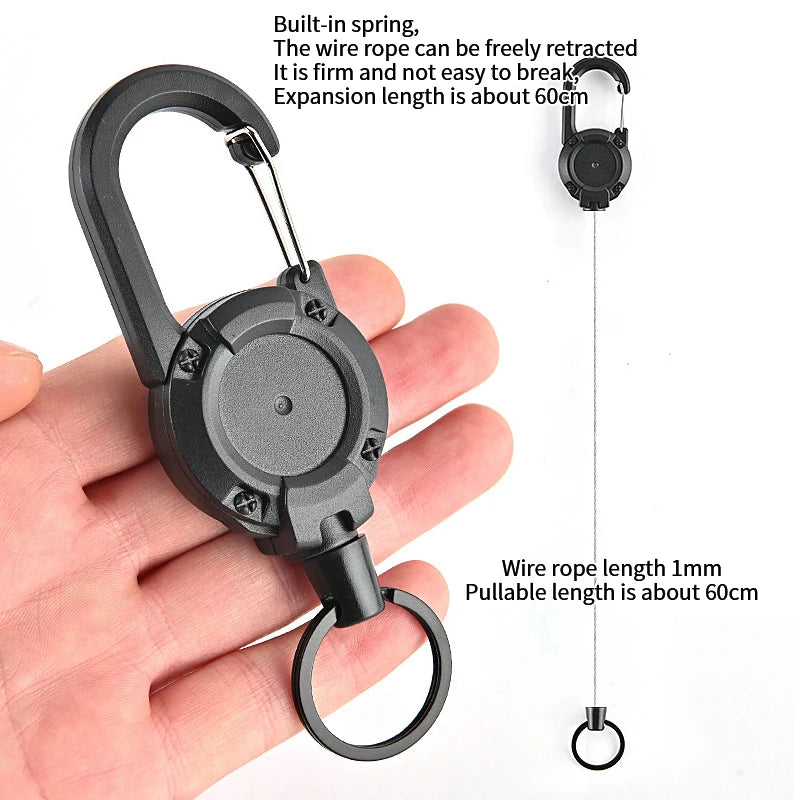 1Pcs Sporty Retractable Key Ring Anti-Theft Metal Easy-To-Pull Buckle Rope Elastic Keychain anti Lost Yoyo Ski Pass ID Card