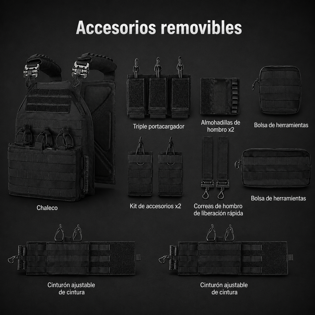 Chaleco Táctico de Entrenamiento MOLLE con Liberación Rápida y Accesorios