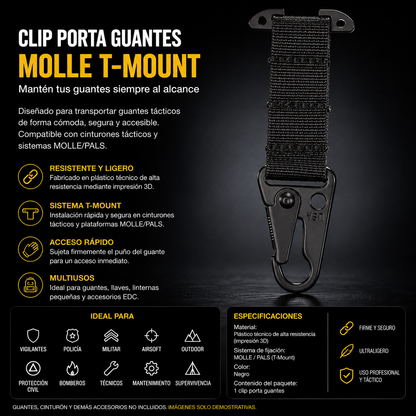 Mosquetón MOLLE para Cinturón Táctico | Soporte T-Mount EDC de Liberación Rápida para Guantes, Llaves y Accesorios